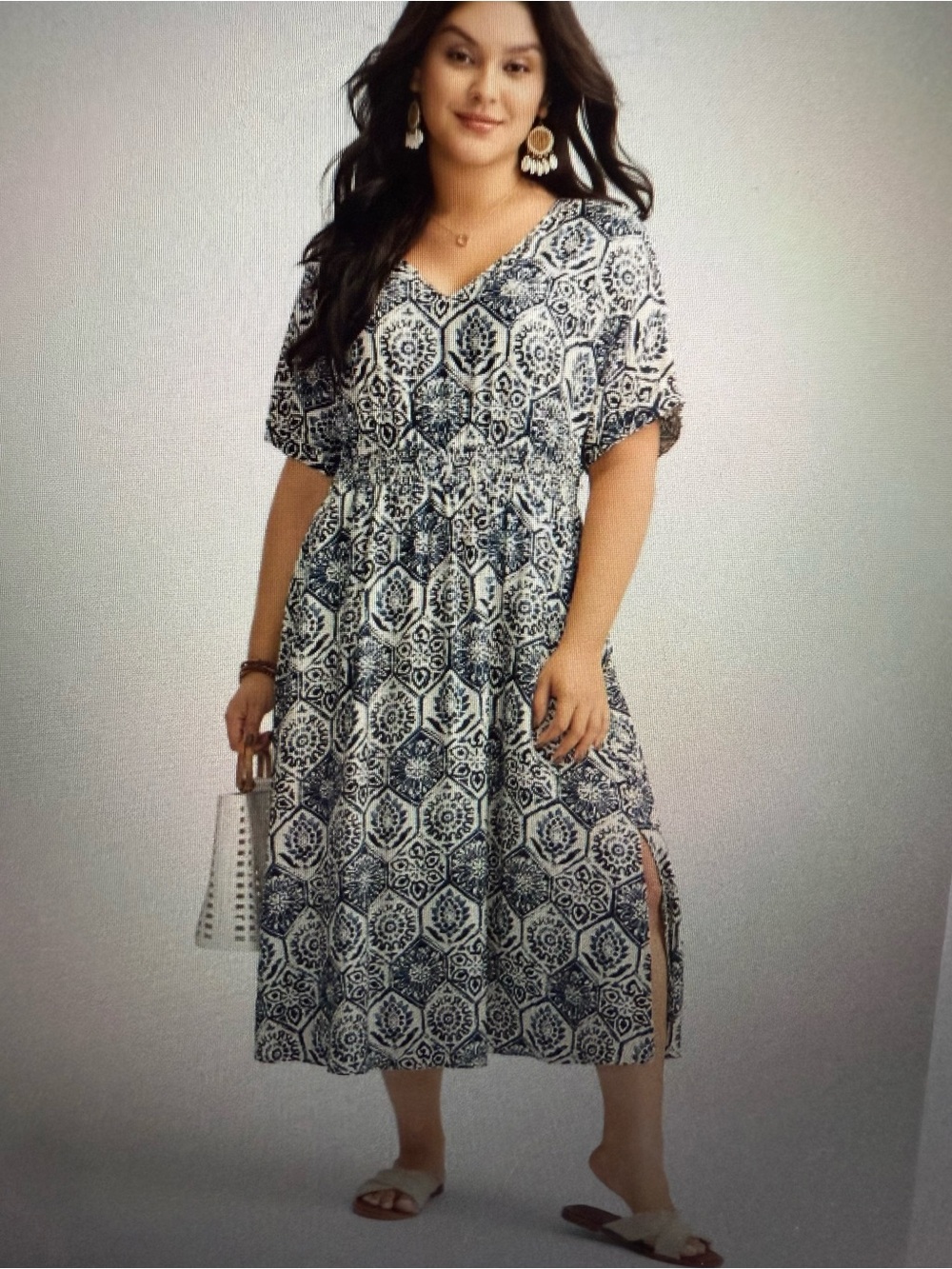 BloomChic Navy & White Geometric Print Dress with Tag